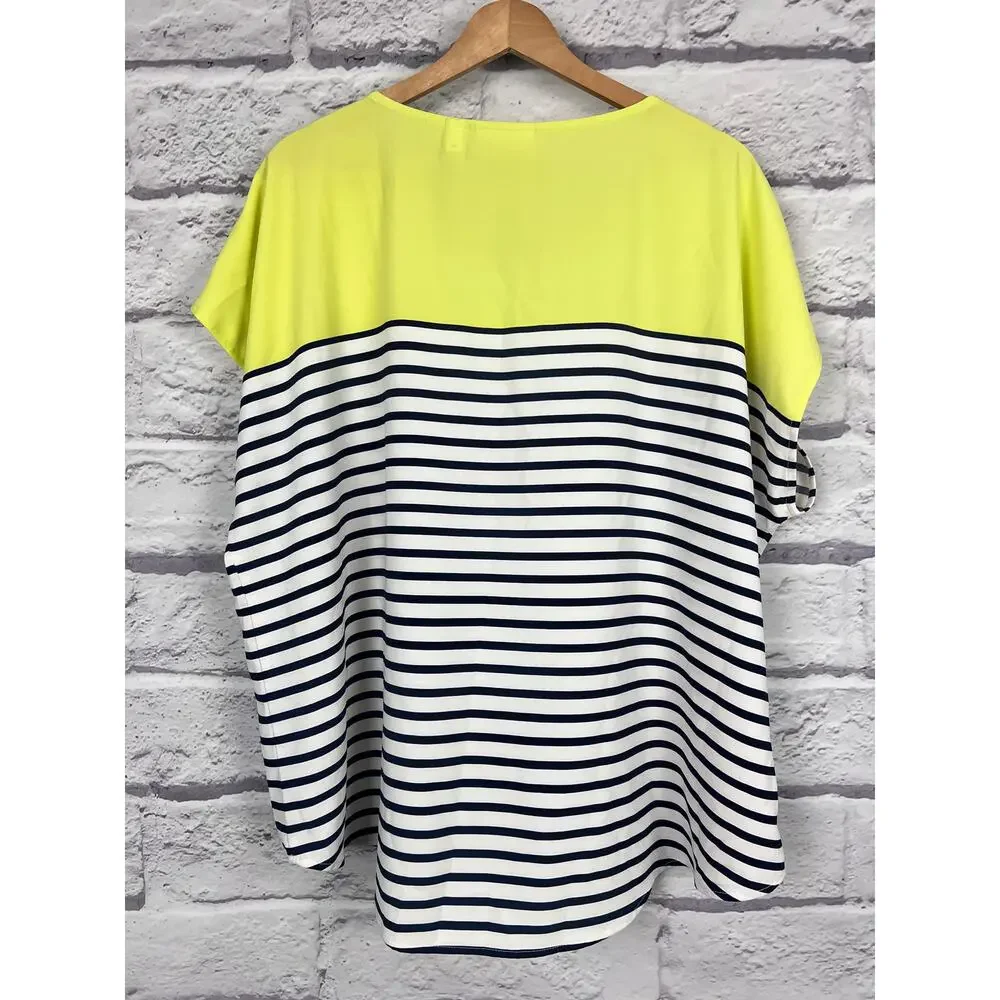 Chicos Womens XL Nautical Preppy Coastal Colorblock Striped‎ Dolman Sleeve Top
